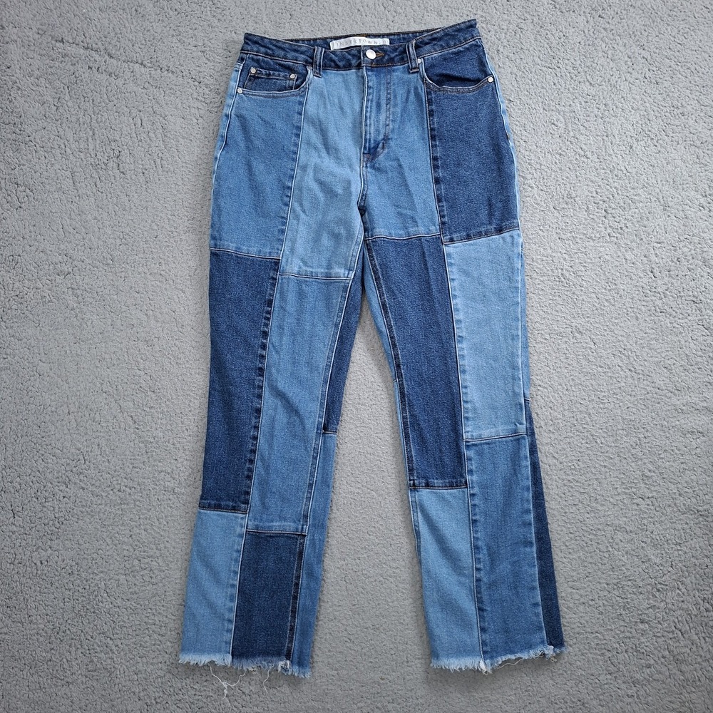Tinseltown Patchwork Denim Jeans Womens 11 High Rise Raw Hem Straight RSB029215P